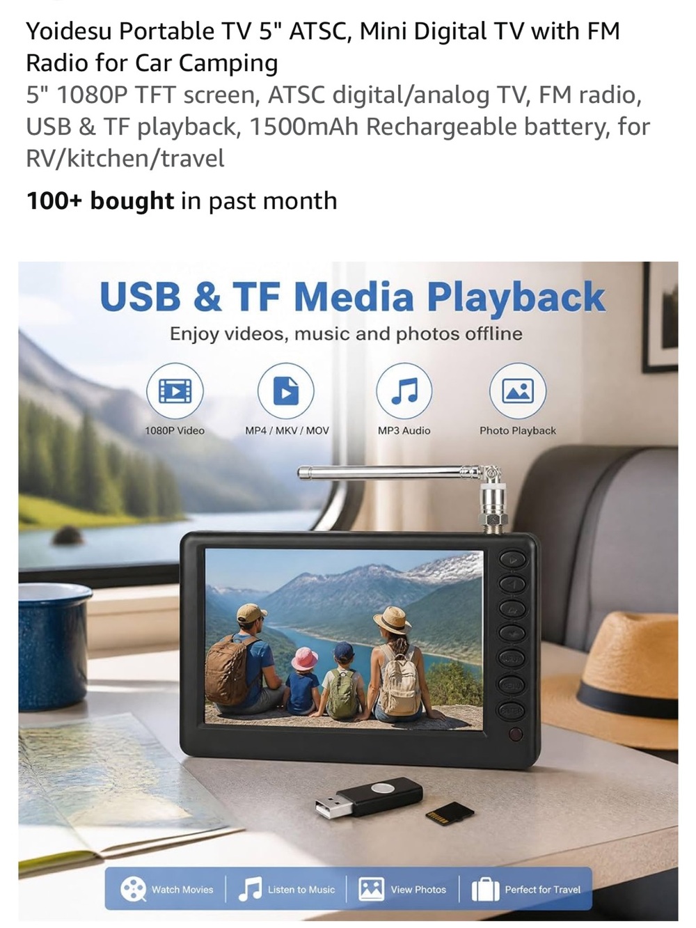 Brand New 5" Portable Handheld TV with FM Radio - Black - Picture 4 of 10